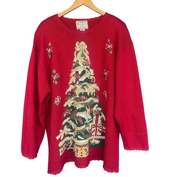 VINTAGE Heirloom Collectibles Sweater Womens 3X Red Christmas Tree Ugly 00s - Picture 1 of 10
